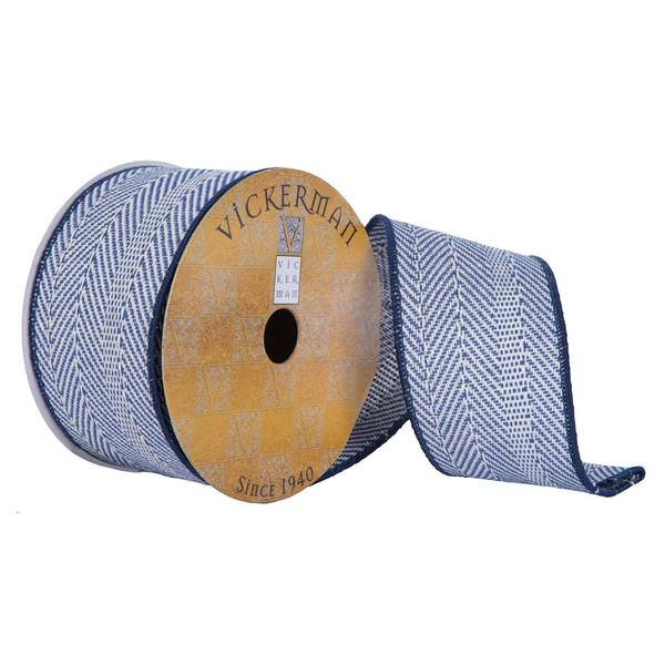 2.5"x30' Dark Blue/White Herringbone Ribbon