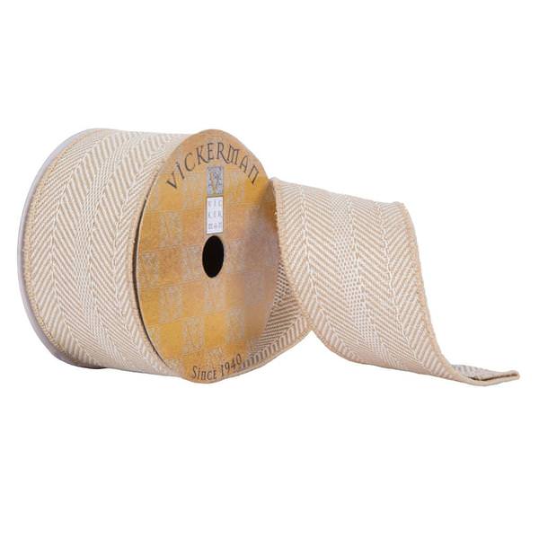 2.5"x30' Tan/White Herringbone Ribbon