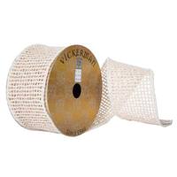 View 4" x 10yd Beige Threaded Mesh Ribbon