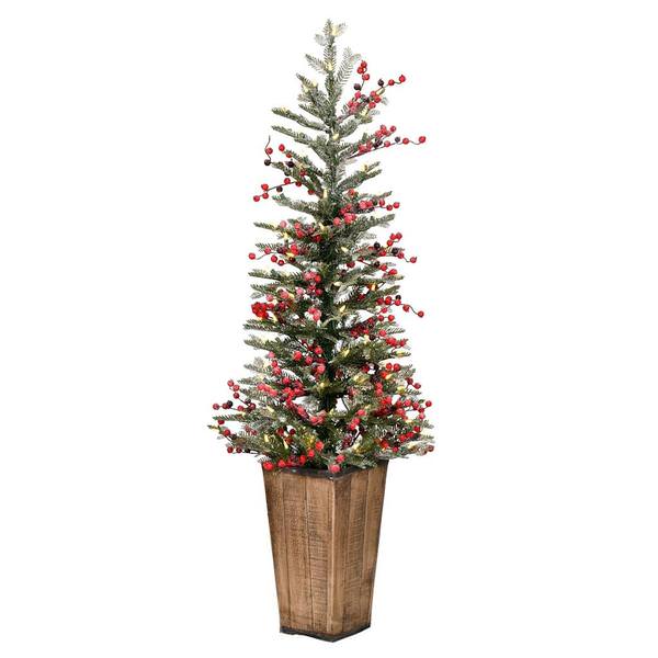 4.5'x20" Frosted Berry Potted 100 Warm White Lights Artificial Christmas Tree