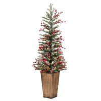 Vickerman 4.5'x20" Frosted Berry Potted 100 Warm White Lights Artificial Christmas Tree