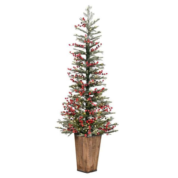 5.5' x 24" Artificial Frosted Berry Pine 150 Warm White Lights Christmas Tree