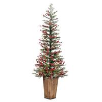 Vickerman 5.5' x 24" Artificial Frosted Berry Pine 150 Warm White Lights Christmas Tree