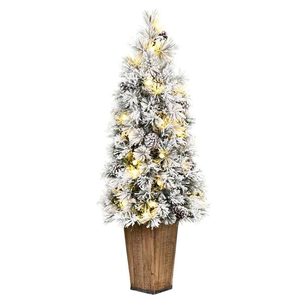 4.5'x20" Flocked Kimball Potted 40 Warm White Lights Artificial Christmas Tree