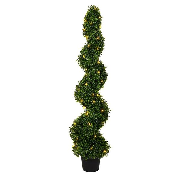 4' Artificial Boxwood Spiral on Black Planters Pot