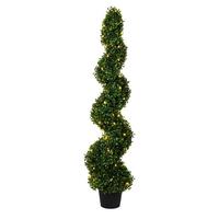 Vickerman 4' Artificial Boxwood Spiral on Black Planters Pot