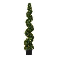 Vickerman 5' Artificial Boxwood Spiral on Black Planters Pot