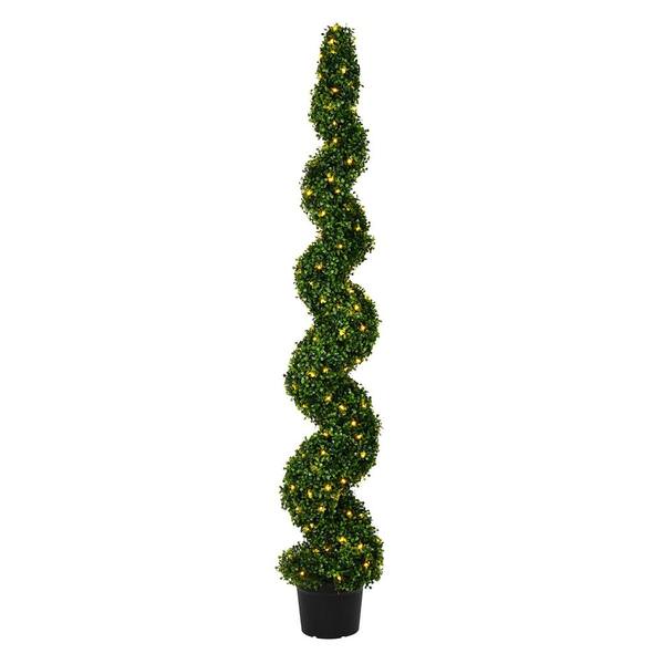 6' Artificial Boxwood Spiral on Black Planters Pot
