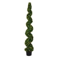 Vickerman 6' Artificial Boxwood Spiral on Black Planters Pot
