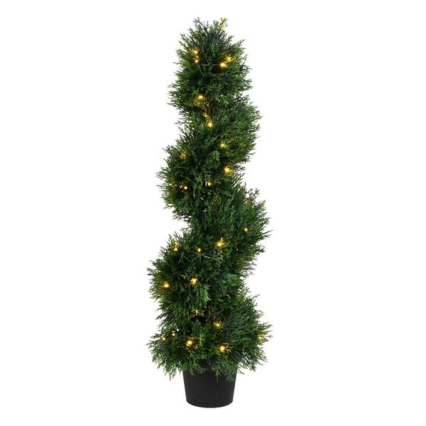 3' Artificial Cedar Spiral on Black Planters Pot