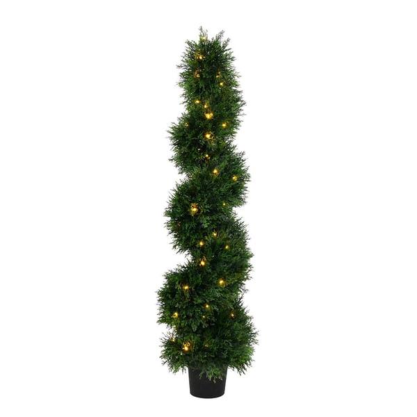 4' Artificial Cedar Spiral on Black Planters Pot