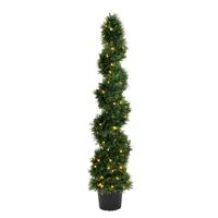 Vickerman 5' Artificial Cedar Spiral on Black Planters Pot
