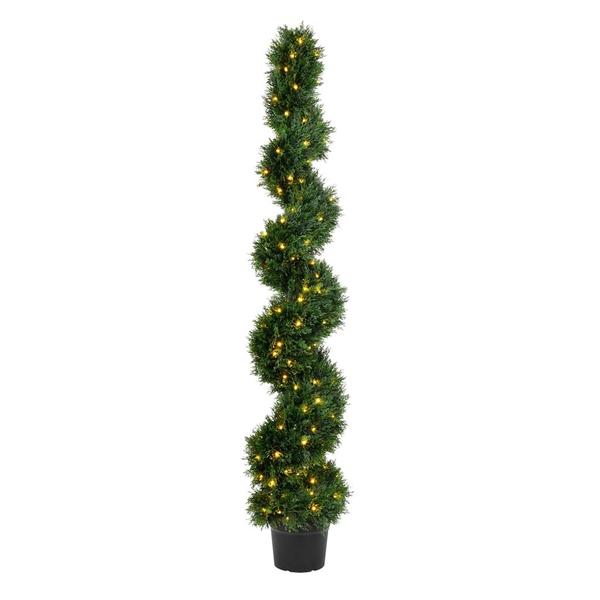 6' Artificial Cedar Spiral on Black Planters Pot