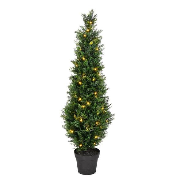 4' Artificial Green Cedar Tree in Black Plastic Pot