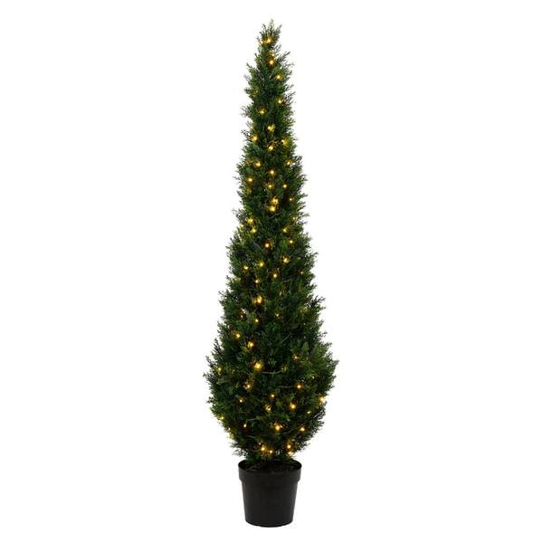 7' Artificial Green Cedar Tree in Black Plastic Pot