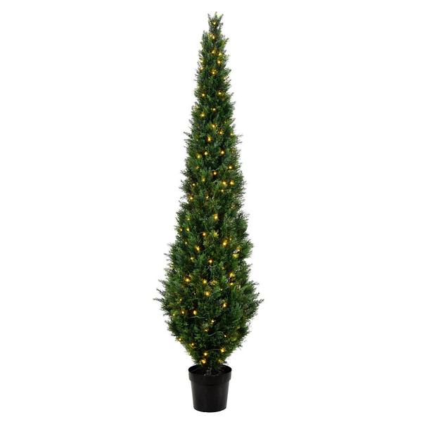 8' Artificial Green Cedar Tree in Black Plastic Pot