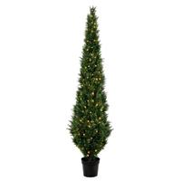 Vickerman 8' Artificial Green Cedar Tree in Black Plastic Pot