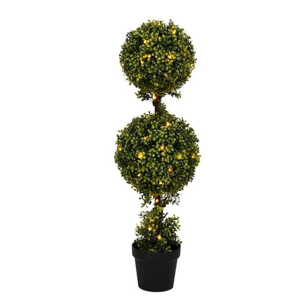 3' Artificial Boxwood Double Ball in Black Planters Pot