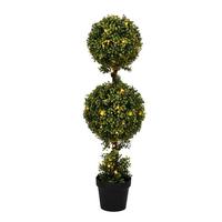 Vickerman 3' Artificial Boxwood Double Ball in Black Planters Pot