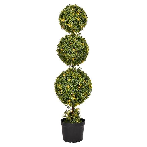 4' Artificial Boxwood Triple Ball in Black Planters Pot