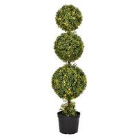 Vickerman 4' Artificial Boxwood Triple Ball in Black Planters Pot