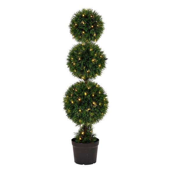 4' Artificial Cedar Triple Ball in Black Planters Pot