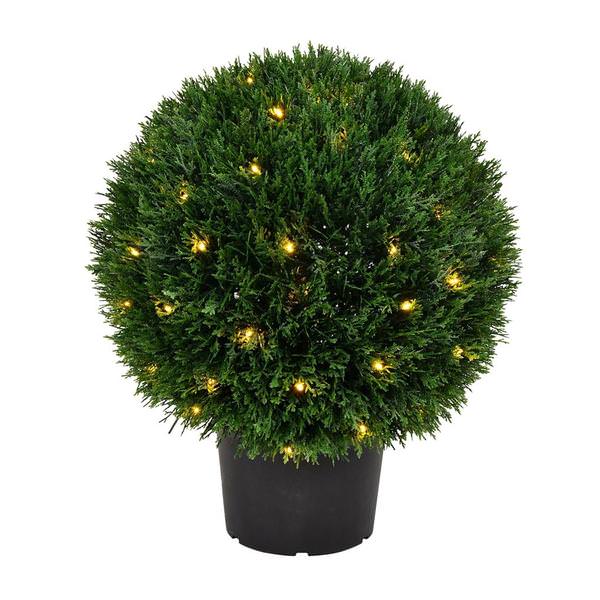 20" Artificial Cedar Ball in Black Planters Pot