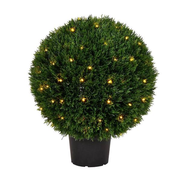 24" Artificial Cedar Ball in Black Planters Pot