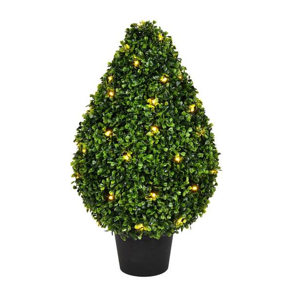24" Artificial Boxwood Teardrop Topiary Potted in a Black Planters Pot