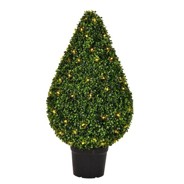 36" Artificial Boxwood Teardrop Topiary Potted in a Black Planters Pot