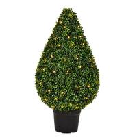 Vickerman 36" Artificial Boxwood Teardrop Topiary Potted in a Black Planters Pot