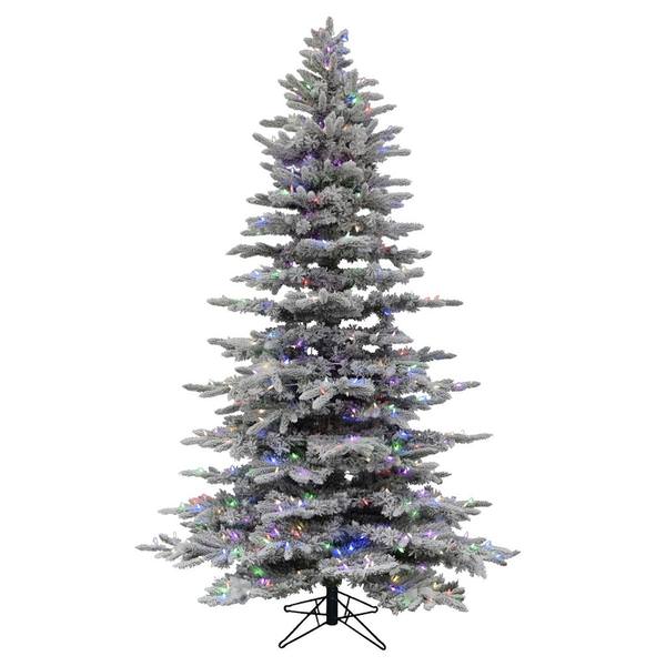 7.5' x 57" Flocked Arctic Fir Pine 504 Color Changing Lights Artificial Christmas Tree