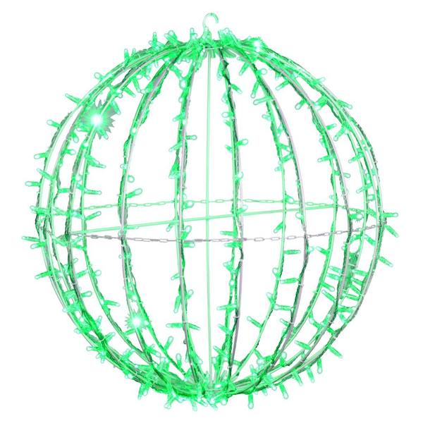 324 Light 30" Transparent Cable White Powder Coated Frame Green Jumbo LED Sphere