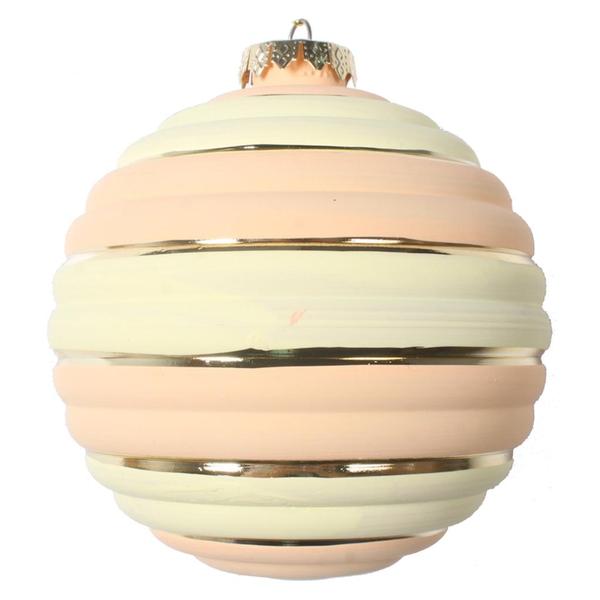 4" Peach Horizontal Stripe Ball Christmas Ornament (4 Pack)