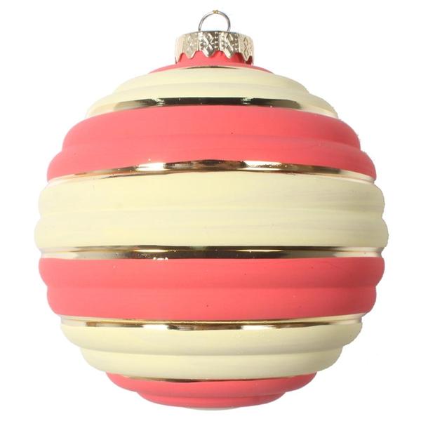 4" Coral Horizontal Stripe Ball Christmas Ornament (4 pack)