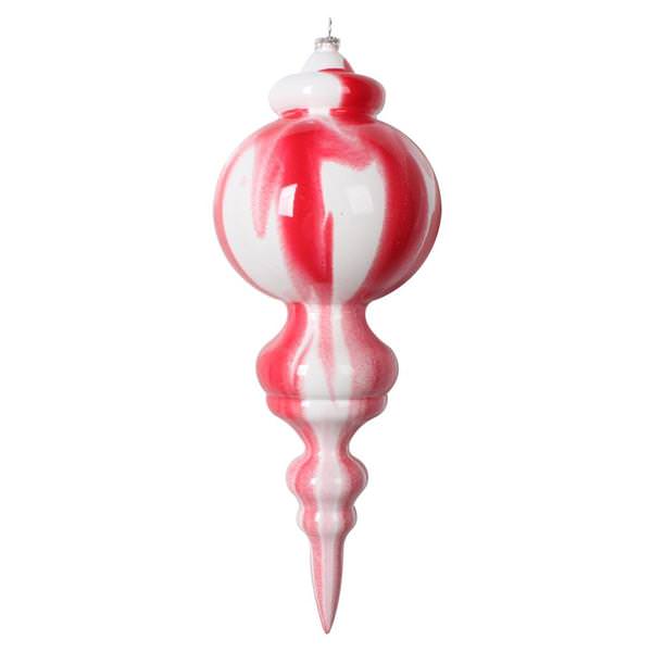 10" Red/White Marble Finial Christmas Ornament (2 Pack)