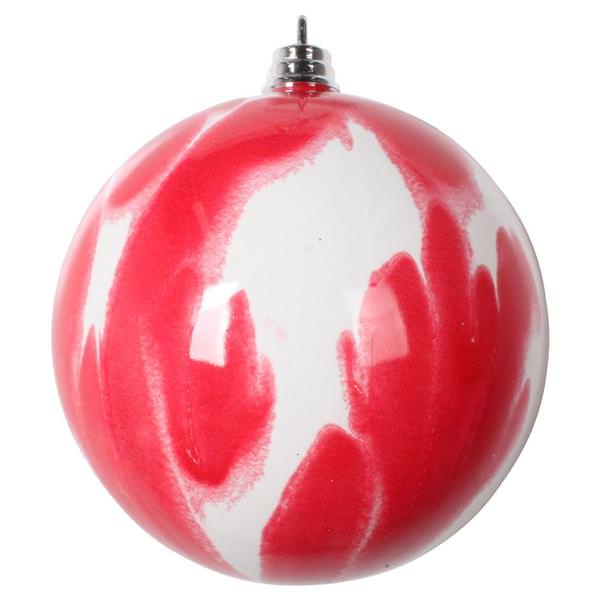 4" Red/White Marble Ball Christmas Ornament (4 Pack)