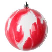 Vickerman 4" Red/White Marble Ball Christmas Ornament (4 Pack)