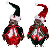 Vickerman 7.5" Holly Jolly Owl Christmas Ornaments (2 Pack)