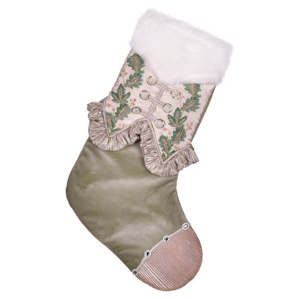 21" Green Holly Leaf Velvet Stocking Christmas Decoration