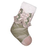 View 21" Green Holly Leaf Velvet Stocking Christmas Decoration