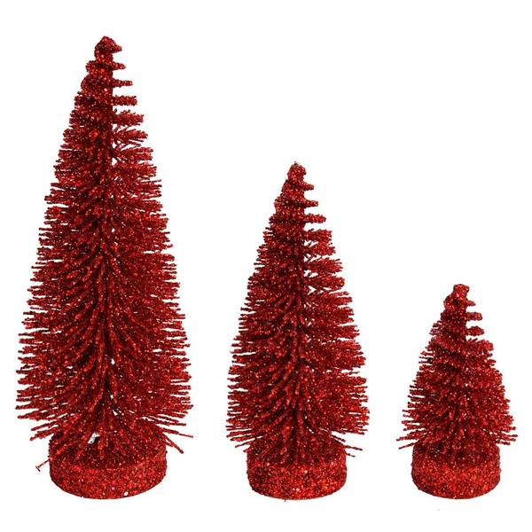 3"/5"/7" Red Oval Pine Artificial Christmas Tree (3 Pack)
