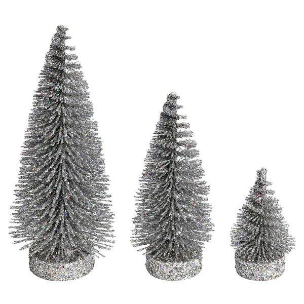 3"/5"/7" Silver Glitter Oval Pine Artificial Christmas Tree (3 Pack)