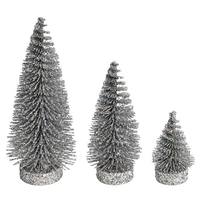 View 3"/5"/7" Silver Glitter Oval Pine Artificial Christmas Tree (3 Pack)