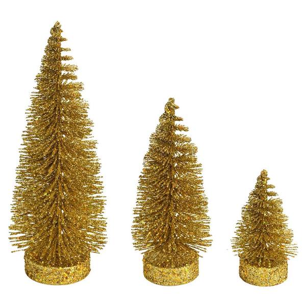 3"/5"/7" Gold Glitter Oval Pine Artificial Christmas Tree (3 Pack)