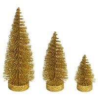 Vickerman 3"/5"/7" Gold Glitter Oval Pine Artificial Christmas Tree (3 Pack)