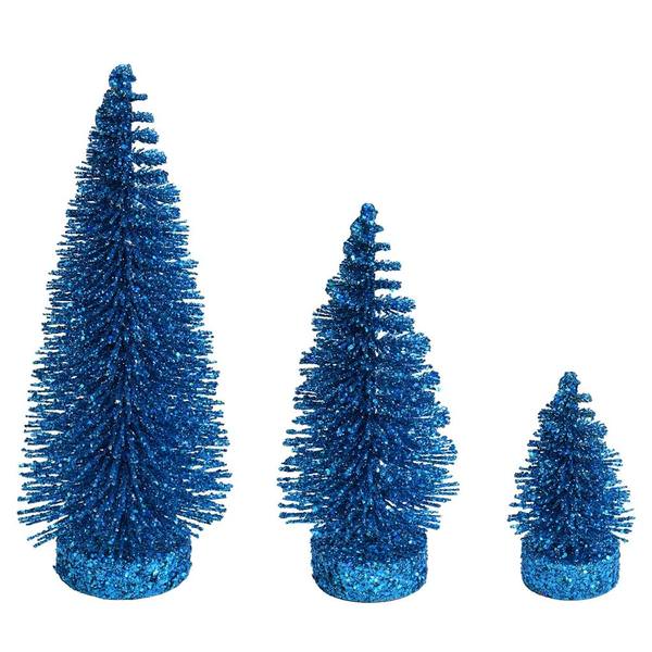 3"/5"/7" Turquoise Glitter Oval Pine Artificial Christmas Tree (3 Pack)