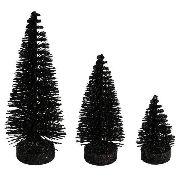 3"/5"/7" Black Glitter Oval Pine Artificial Christmas Tree (3 Pack)