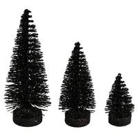 Vickerman 3"/5"/7" Black Glitter Oval Pine Artificial Christmas Tree (3 Pack)