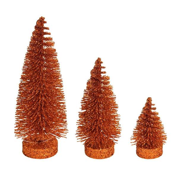 3"/5"/7" Orange Glitter Oval Pine Artificial Christmas Tree (3 Pack)